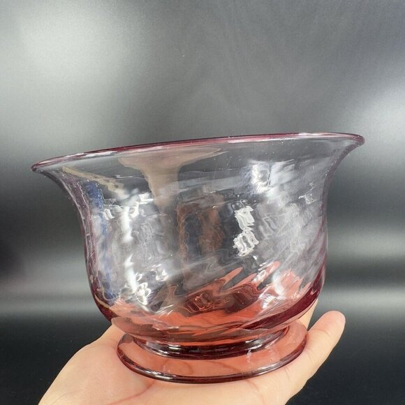 Hand Blown Optic Swirl Footed Bowl Dish Transparent Pink Glass Bowl Hand Made - Picture 12 of 16